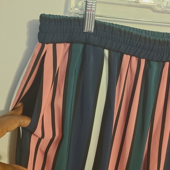 Eloquii | Women's Pink and Green Striped Wide Leg Pants or Slacks (Size 16) - Picture 5 of 10